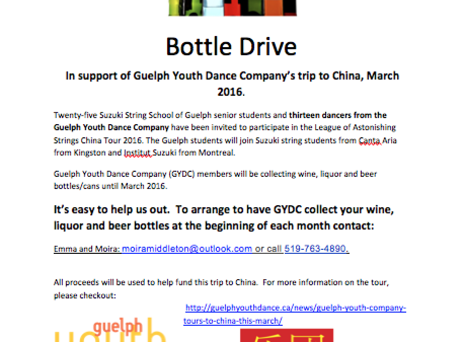 Bottle Drive Fundraiser for China Tour